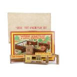 Marx Fort Apache Carry-All Action Tinplate Play Set, assembled by opening the suitcase, with the