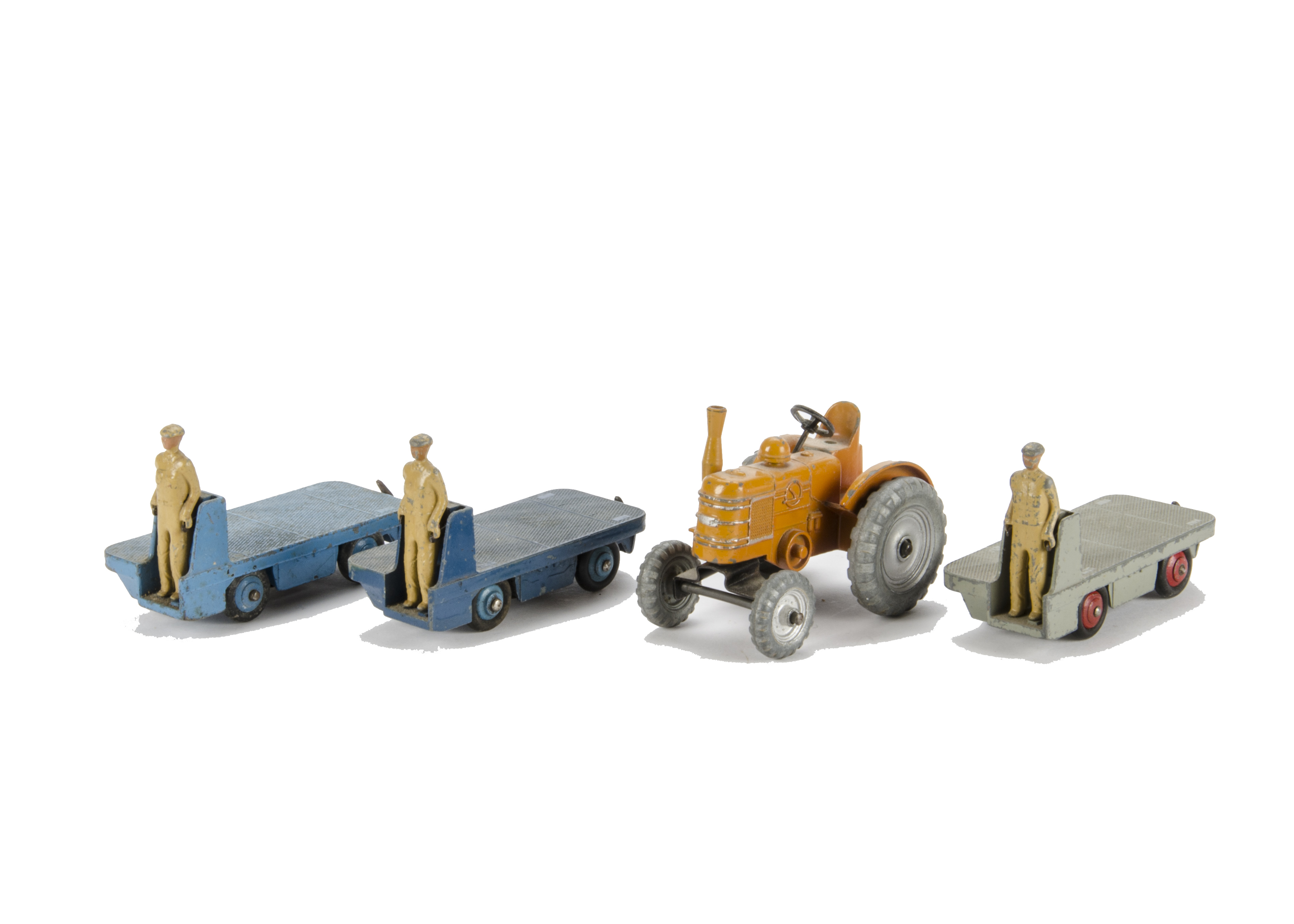 Dinky No.301 Field Marshall Tractor, burnt orange, metal wheels, tow hook (missing driver) and three