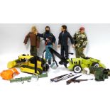 Palitoy 1970's & 1980's Action Men, four figures, two with eagle eyes, a selection of clothing