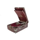 Portable gramophone, HMV: an HMV Model R101G, in red case (with factory label G101G), with (