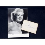 Betty Grable / Autograph, 20th Century Fox black and promotional photograph, sold with a small paper