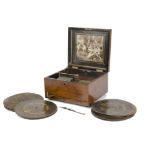 Disc musical box: Polyphon, 9½ in, in walnut case with brass cartouche in lid (motor non-