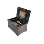 Musical Box, three bell: playing eight popular fin-de-siecle airs, with tune sheet -- 16 in. wide,