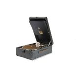 Portable gramophone, HMV: model 101, in black case, with No 4 soundbox, supplied by Rushworth &