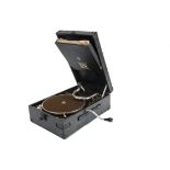 Portable gramophone, HMV: a Model C101, with 59 motor (carrying handle replaced)