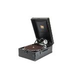 Portable gramophone, HMV: Model 102D, in black case, with 5b soundbox, 1946