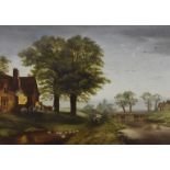 A pair of 19th Century English school oils on canvas, rural scenes, unsigned, one nocturnal with