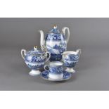 A Wedgwood blue and white coffee set, of classical form and decorated in the deer pattern,