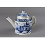 An 18th century pearlware child's tea pot, with chinoiserie underglaze decoration AF 10 cm H Crack