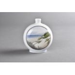 A Royal Copenhagen porcelain circular vase, with painted coastal scene, the reverse with seagull,