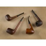 Four English briar estate pipes, all smooth finish, including a Barling King, 6574, with birdseye
