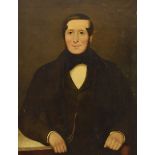 A Regency English school oil on canvas portrait of a gentleman, wearing stock collar and