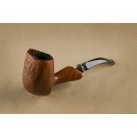 A Søren hand carved briar estate pipe, the straight grain with sandblasted panel and rim, hand stem,
