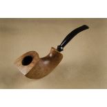 A Robert Threeton briar estate pipe, the hand carved sitter curved shaped bowl, mixed grain, stamped
