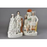 A Staffordshire flatback figure of 'The Queen & King of Sardinia', plus a Staffordshire spill