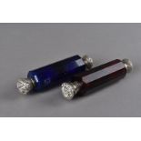 A 19th century Bristol blue glass double ended scent bottle, together with a similar ruby glass