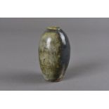 A miniature St Ives stoneware ovoid vase, the blue and green ash glaze with small inverted rim,