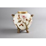 A 19th Century Royal Worcester blush ivory twin handled moon flask, with moulded basket design,