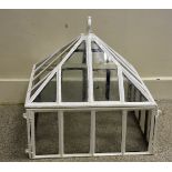 Two Edwardian cast iron Terrariums, the triangular tops with carry handles, one base made up the