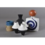 A small collection of contemporary pottery, including a Danish stoneware vase, a three division