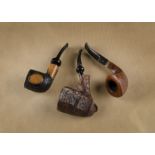 Two Danske briar estate pipes, comprising a Royal, sandblast with smooth panels, a Club Trio of horn