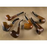 Six G.W Simms estate pipes, all freehands with straight grain, two sitters, four with rusticated
