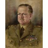 A pair of mid-20th century pastel portraits, one of a Lieutenant Colonel, the other of his son, both