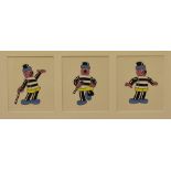 A triple framed set of 'Bertie Bassett' advertising animation cells, probably used to overlay