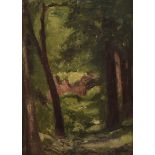 After Ronald Ossory Dunlop (1894-1973), oil on canvas, woodland scene, titled Bridge Through