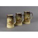 A graduated set of three transfer printed orientalist jugs, from the Homeland Series Africa by A.