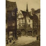 Four drypoint etchings, two of Dinan in Brittany signed by Louis Whirter and with blindstamp, plus
