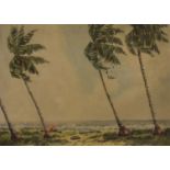 Charton, 20th Century, British, watercolours, tropical scenes, three coastal, all with palm trees,