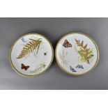 A set of four 19th Century Royal Worcester botanical and insect cabinet plates, with gilded floral