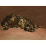 J. Wicks (20th century), an early 20th century oil on canvas study of a recumbent deer hound, signed