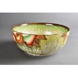 A Clarice Cliff for Wilkinson Ltd. fruit bowl, decorated with apples, pears, and citrus fruit 9 cm H