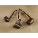 Three Danish briar estate pipes, including a Ben Wade golden walnut, hand carved straight grain with