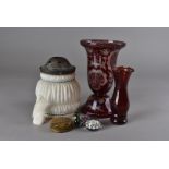 A mixed lot, including a Bohemian/Teutonic lapidary cut red flash trumpet vase, a latte glass