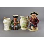 A collection of musical jugs and tankards, decoration subjects include Widdecombe Fair, Killarney,