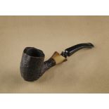 A fine Preben Holm briar estate pipe, with sandblasted bowl, horn shank, marked briar Copenhagen