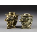 Two brass Mr Punch tobacco jars and covers, with removable hats (2)