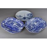 A pair of Copeland Spode Italian garden blue and white octagonal platters, 37 cm together with a