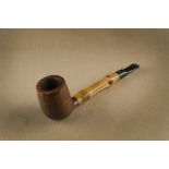 A Cellini briar and bamboo estate pipe, the straight pipe with ovoid bowl with slight engraved