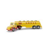 A Tekno 434 Volvo Tanker 'Shell', yellow/red cab, yellow tanker, bare metal filler caps and hubs, E