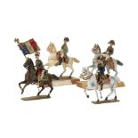 Mignot French Napoleonic mounted figures including Napoleon and Marshall Ney on wooden plinths,