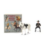 Timpo boxed solid plastic 2104 Hopalong Cassidy - mounted, Hopalong VG, horse with broken leg,