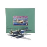 A Meccano Airplane Constructor Model No.1, Bi-plane in blue and white with floats (wheels in