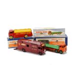 Dinky Toys Large Commercials, 581 Horse Box, 591 AEC Tanker, 902 Foden Flat Truck, 2nd type orange