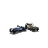 Dinky Toys 36e Salmson Two-Seater Sports Car, blue body, black moulded chassis, black ridged hubs,