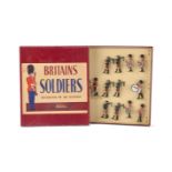Britains set 2096 Pipes & Drums of the Irish Guards, restrung in ROAN box, VG in G box, minor
