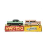 A Dinky Toys 173 Nash Rambler, pink body, blue flash, beige hubs, 165 Humber Hawk, green upper body,